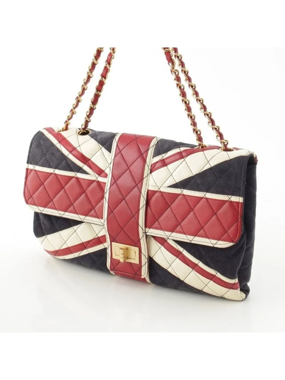Chanel 2.55 Leather Suede Union Jack Shoulder Bag Navy